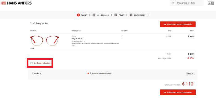 Utilisation code promo Hans Anders